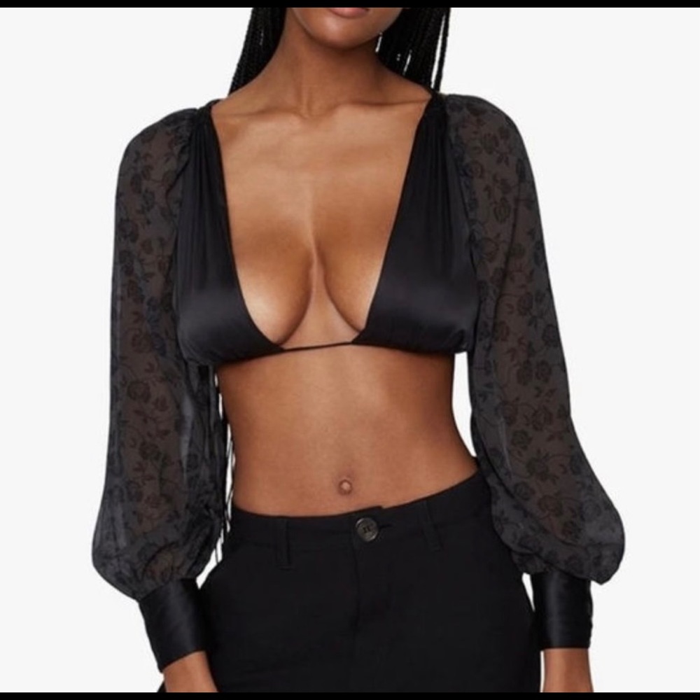 Danielle Bernstein Weworewhat Puff Sleeve Tie Back Sexy Top